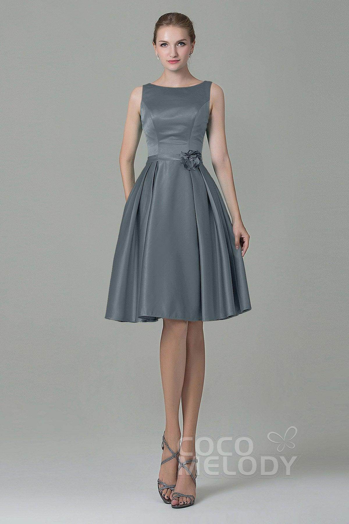 A-Line Knee Length Satin Bridesmaid Dress COZK1500B - COCOMELODY